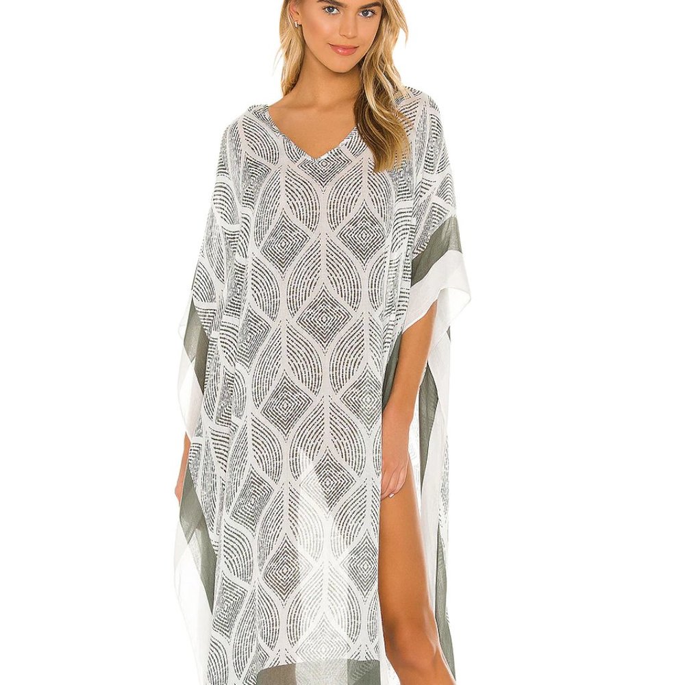 Ciel & Sand Sheer Short Kaftan Dress - Blue & Brown Beach Cover Up main image 1